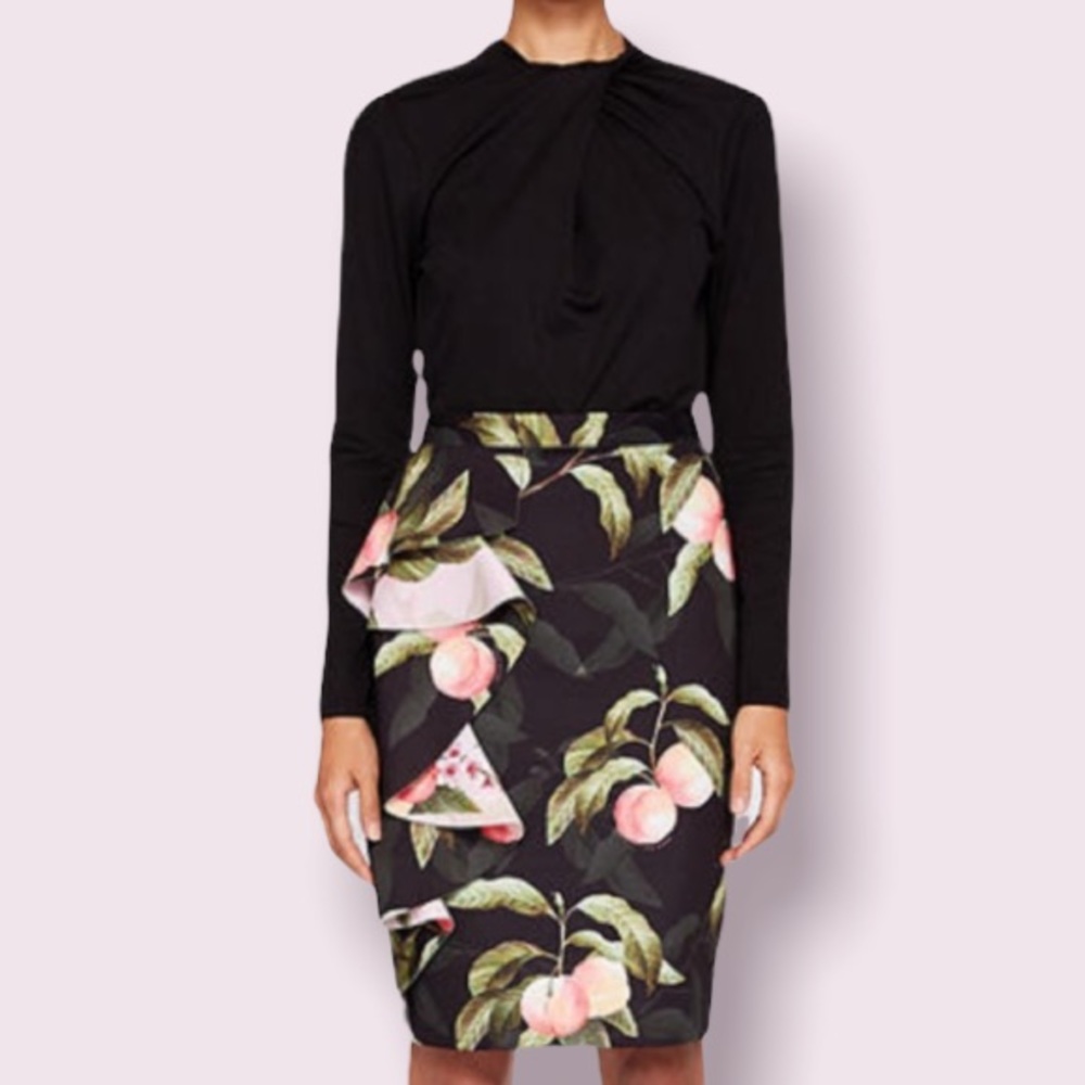Ted Baker Blayyke Peaches Ruffle Pencil Skirt - NWOT